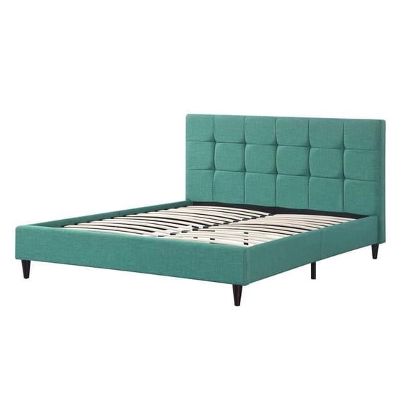 Modern Upholstered Square Stitched Platform Bed - Blue - California King