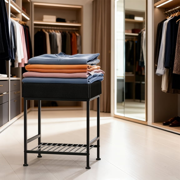 Modern Upholstered Storage Stool with Metal Frame, Multi - functional Ottoman Bench for Bedroom, Closet, Dining Room