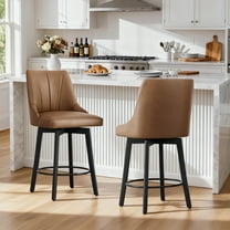 Spruce & Spring Modern Upholstered Swivel Bar Stool with Wide Seat for Kitchen Island or Dining Space Set of 2, Brown