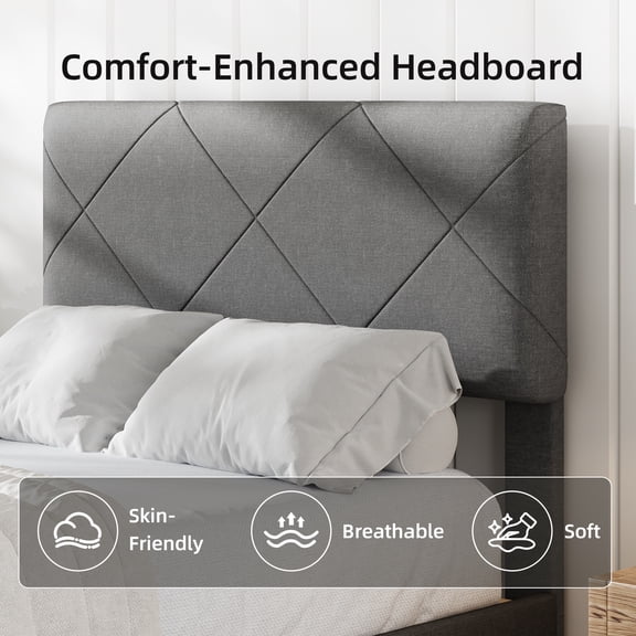 Modern Upholstered Twin Bed Frame – Padded Headboard – Sturdy Wooden Slat Support – Noise-Free Platform – Easy Assembly – No Box Spring Needed – Dark Gray Fabric – Size: Twin
