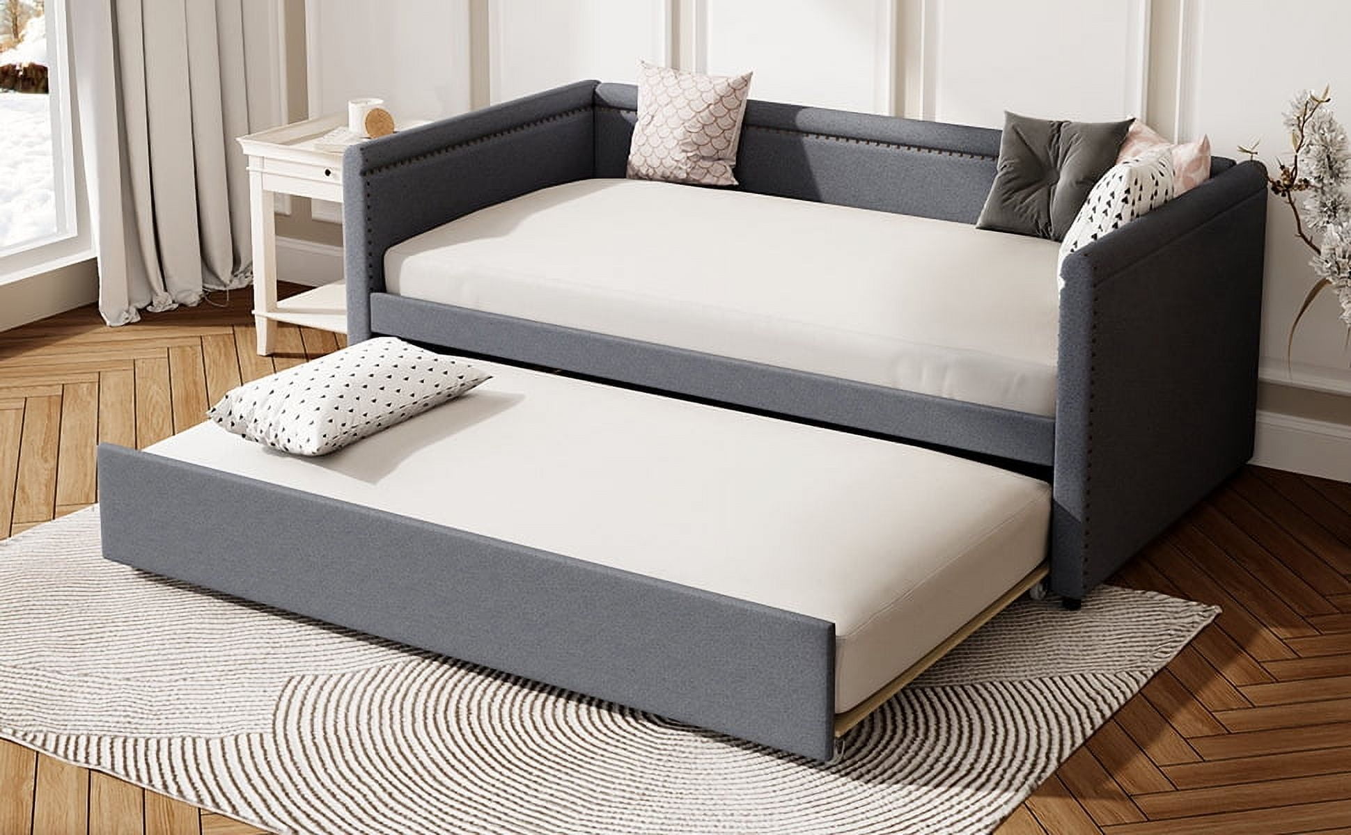 Modern Upholstered Twin Daybed with Trundle - Space-Saving Sleeper Sofa ...