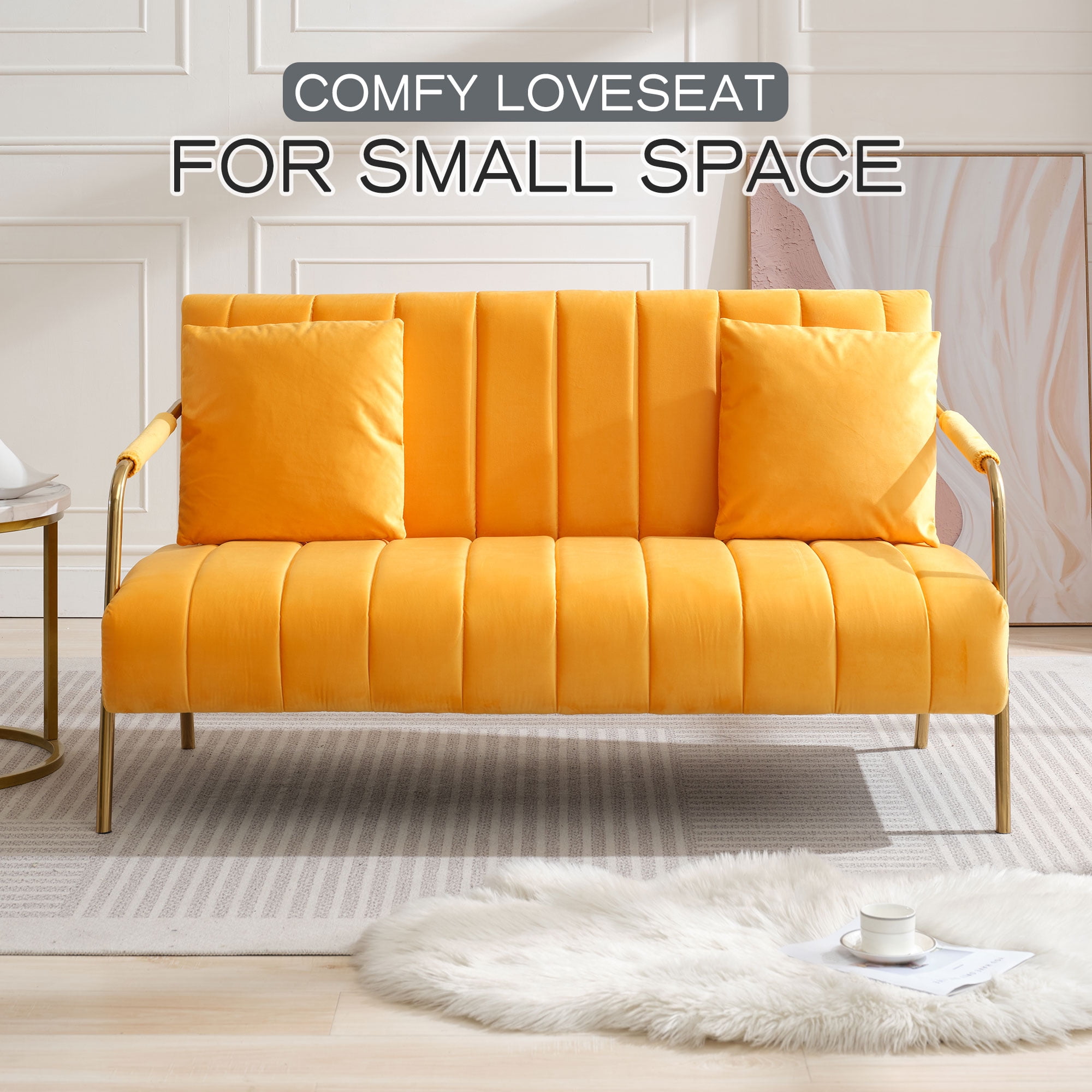 Modern Upholstered Velvet Loveseat Sofa 60" Mid Century 2 Seater Sofa