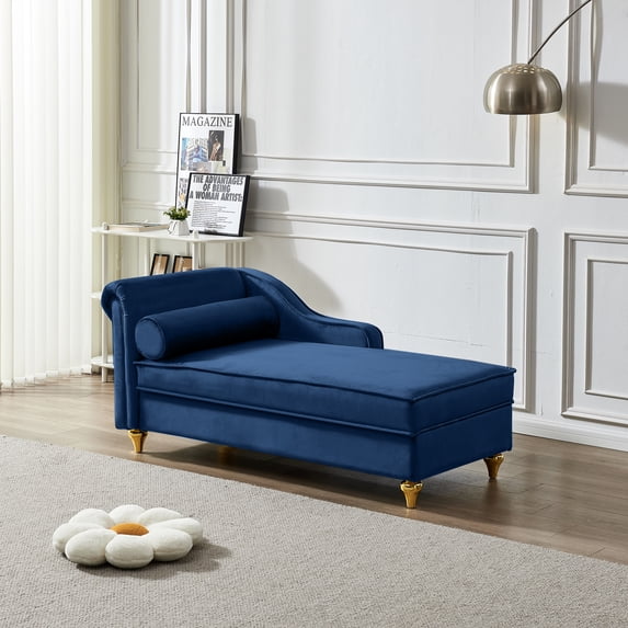Modern Upholstery Chaise Lounge Chair with Storage Velvet (Navy Blue) 02814
