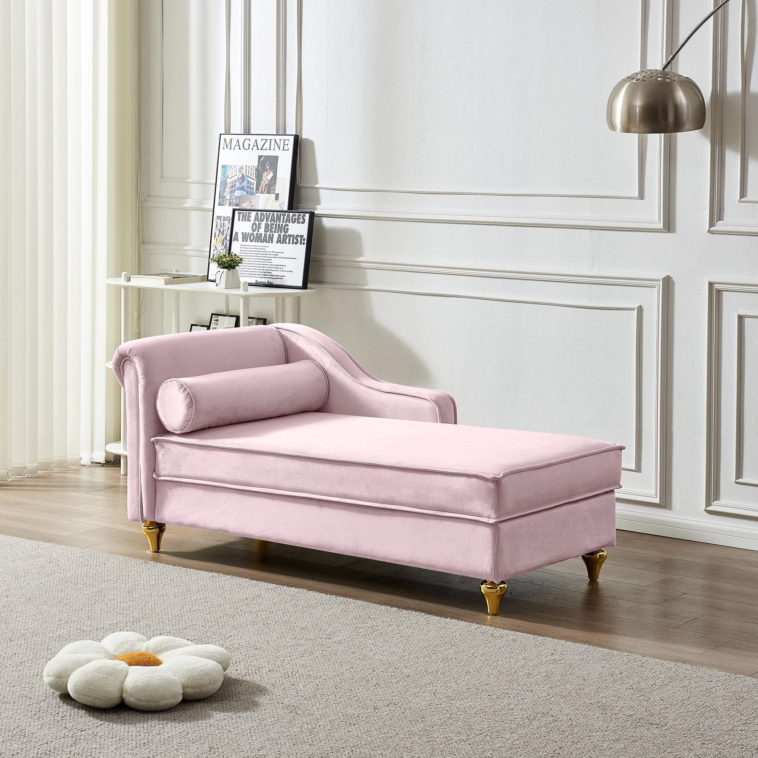 Streamdale Modern Upholstery Chaise Lounge Chair with Storage Velvet (Pink)