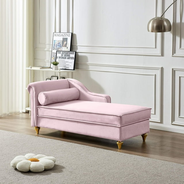 Streamdale Modern Upholstery Chaise Lounge Chair with Storage Velvet (Pink)