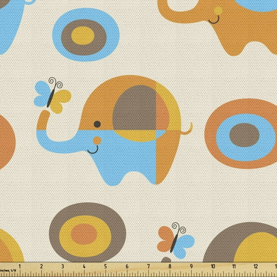 Ambesonne Cartoon Wall Fabric by the Yard Upholstery, Butterfly, 10 Yards, Orange Taupe Blue