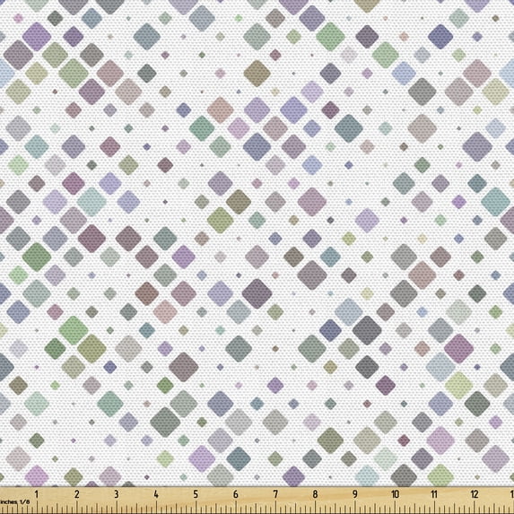 Modern Upholstery Fabric by the Yard, Basic Simple Soft Toned Minimal Round Squares Arranged on a Plain Background, Decorative Fabric for DIY and Home Accents, Multicolor by Ambesonne