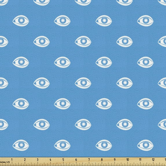 Ambesonne Modern Fabric by the Yard Upholstery, New Age Eye Looking Queer, 3 Yards, Azure Blue and White
