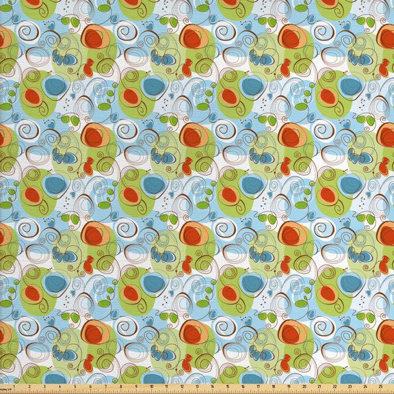 Ambesonne Abstract Fabric by the Yard Upholstery, Geometric Funky Swirl, 3 Yards, Pale Green White