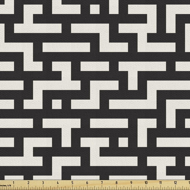 Ambesonne Modern Fabric by the Yard Upholstery, Contemporary Maze Pattern, 5 Yards, Charcoal Grey and Eggshell