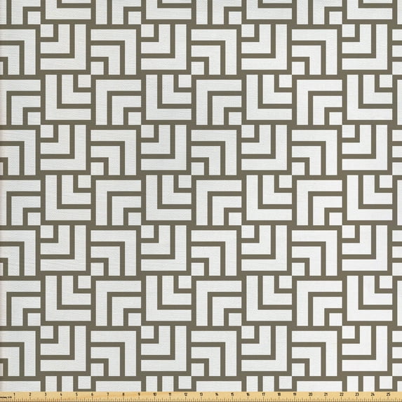Ambesonne Modern Fabric by the Yard Upholstery, Vintage Maze Lines, 5 Yards, Sage Green and White