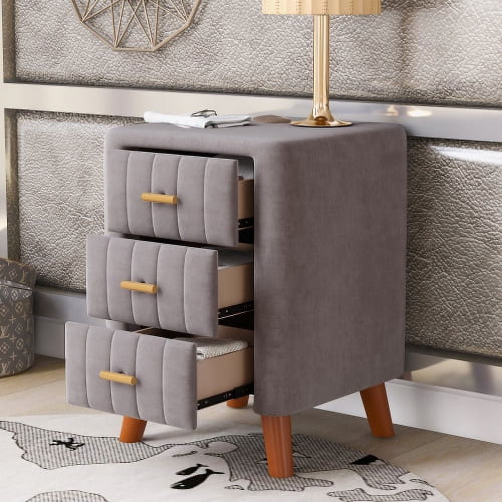 Modern Upholstery Nightstand,Chest of Drawer Bedside Table with 3 ...