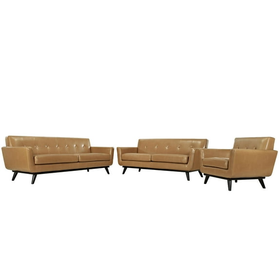 Modern Urban Contemporary 2 pcs Leather Living Room Set, Tan Leather