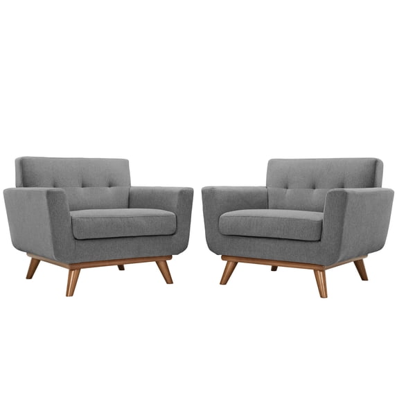 Modern Urban Contemporary Armchair Wood Set of 2, Grey Fabric