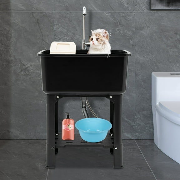 Modern Utility Sink With Faucet Freestanding Utility Sink with Storage Shelf
