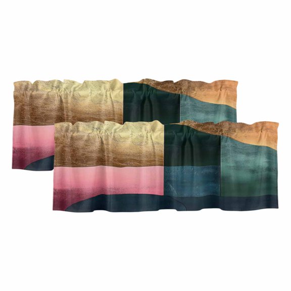 Modern Valances for Windows, Decorative Rod Pocket Window Valance Curtains, Abstract Colorful Patchwork Geometric Short Curtain Drapes for Kitchen/Bathroom/Living Room, 2 Panels, 42" W x 12" L