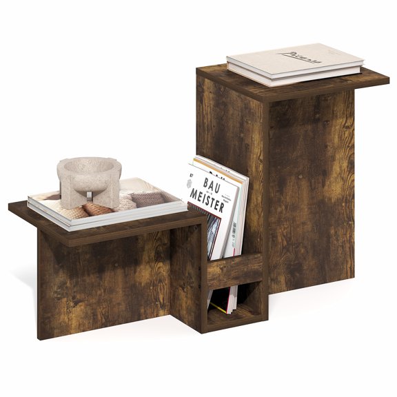 Modern Valley-Shaped Side Table with Tiered Shelves and Integrated Magazine Rack for Living Room