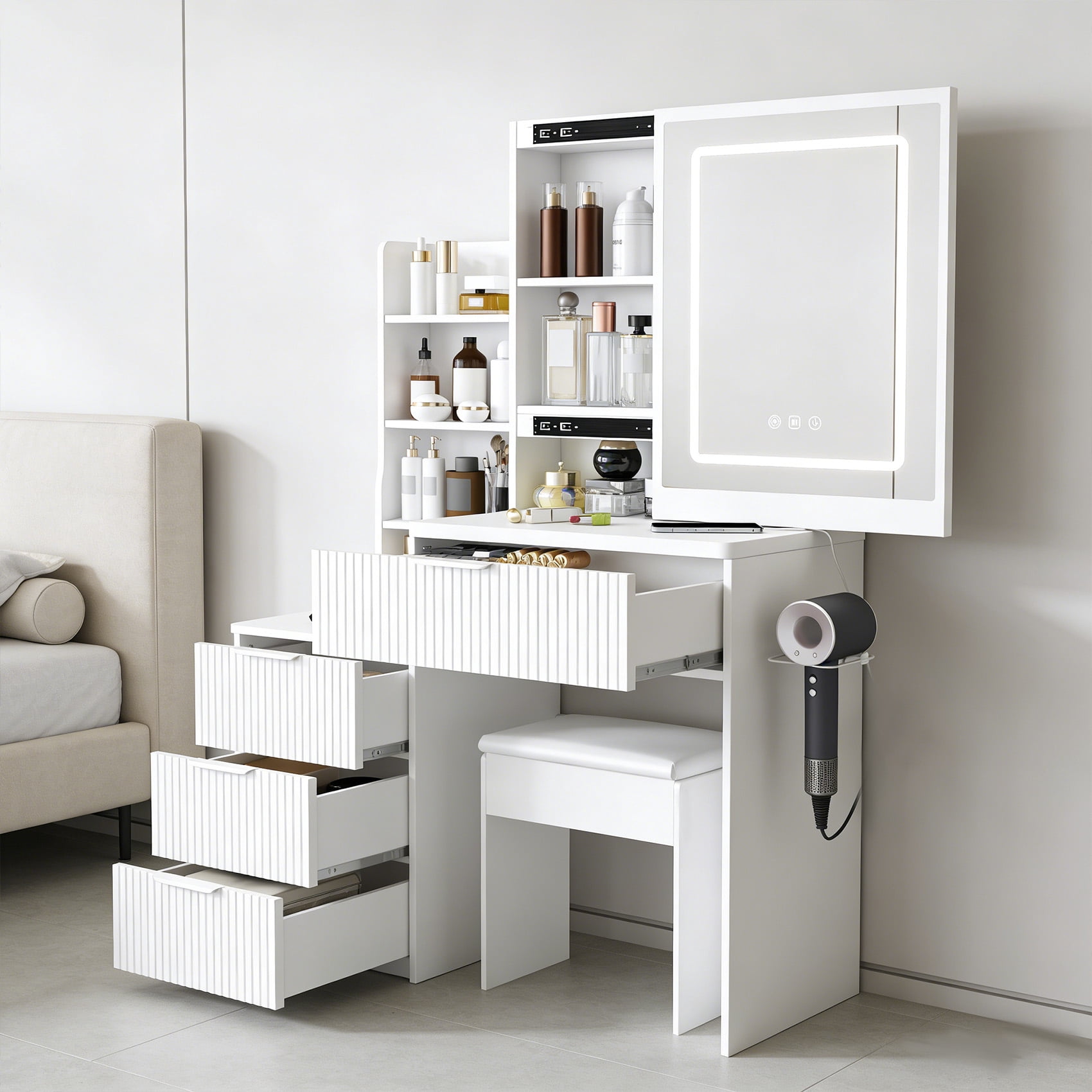 white christmas dresses Newly Designed Smart Mirror Dressing Table With Drawers And Storage Ca main image 0
