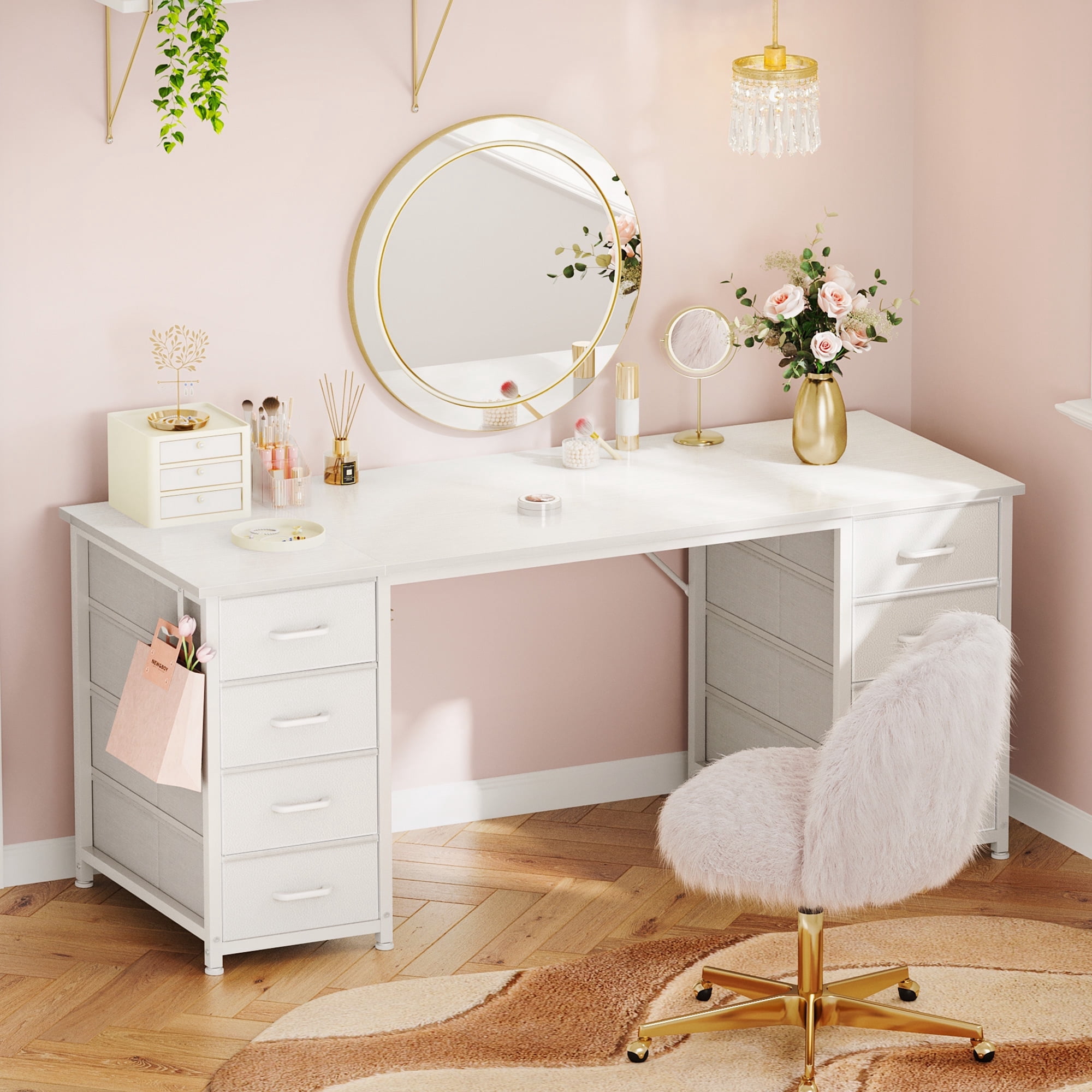white modern dressing table with drawers 59" Makeup Vanity Desk, Modern Dressing Table with 4 Drawers (Without Mirror), Black