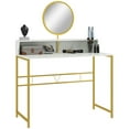 thumbnail image 1 of Modern Vanity & Dressing Table, White & Gold Faux Marble, Steel Frame, with Rotating Mirror & Open Storage, 1 of 10