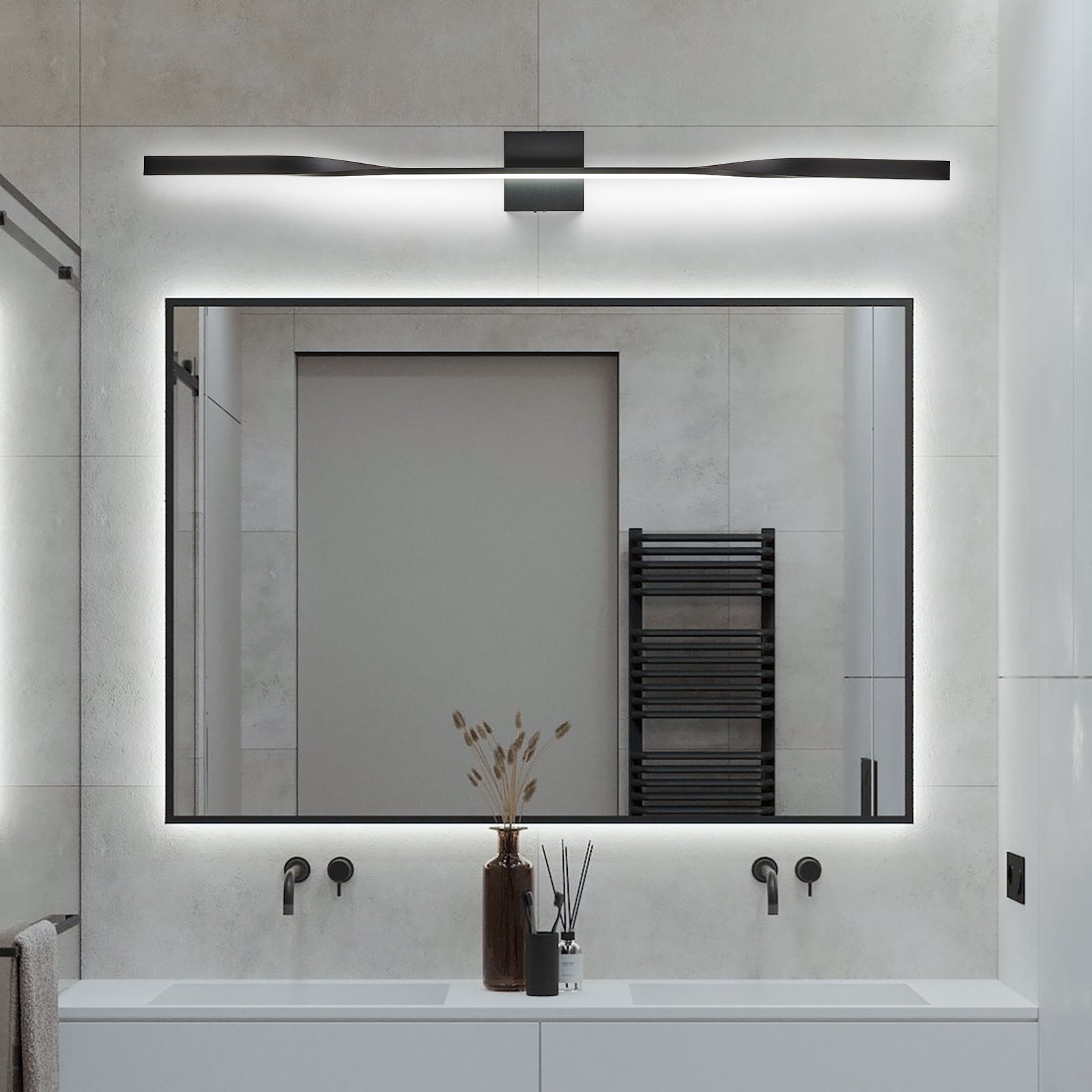 Modern Vanity Light 48" Black Wall Light Over Bathroom Mirror 5CCT Dimmable Long LED Wall Mount Lighting Fixture for Living Room Bedroom