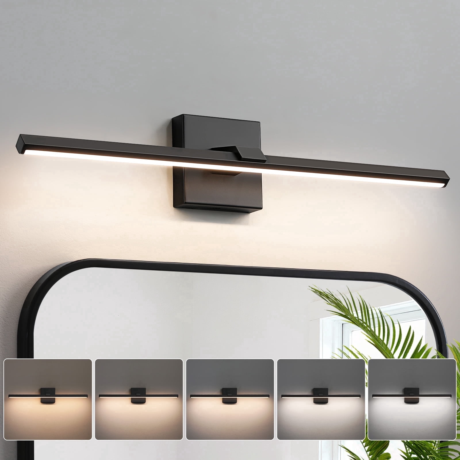 KAISITE Modern Vanity Light 24 inch Wall Sconce with Warm Lighting over Mirror for Bathroom Living Room , Black Waterproof Lamp