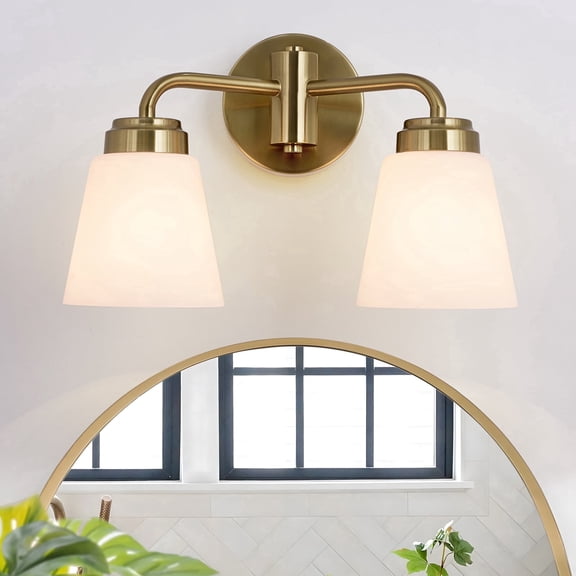 Modern Vanity Lights 2-Light Bathroom Vanity Light Fixtures with Mike Glass Shade Brushed Brass