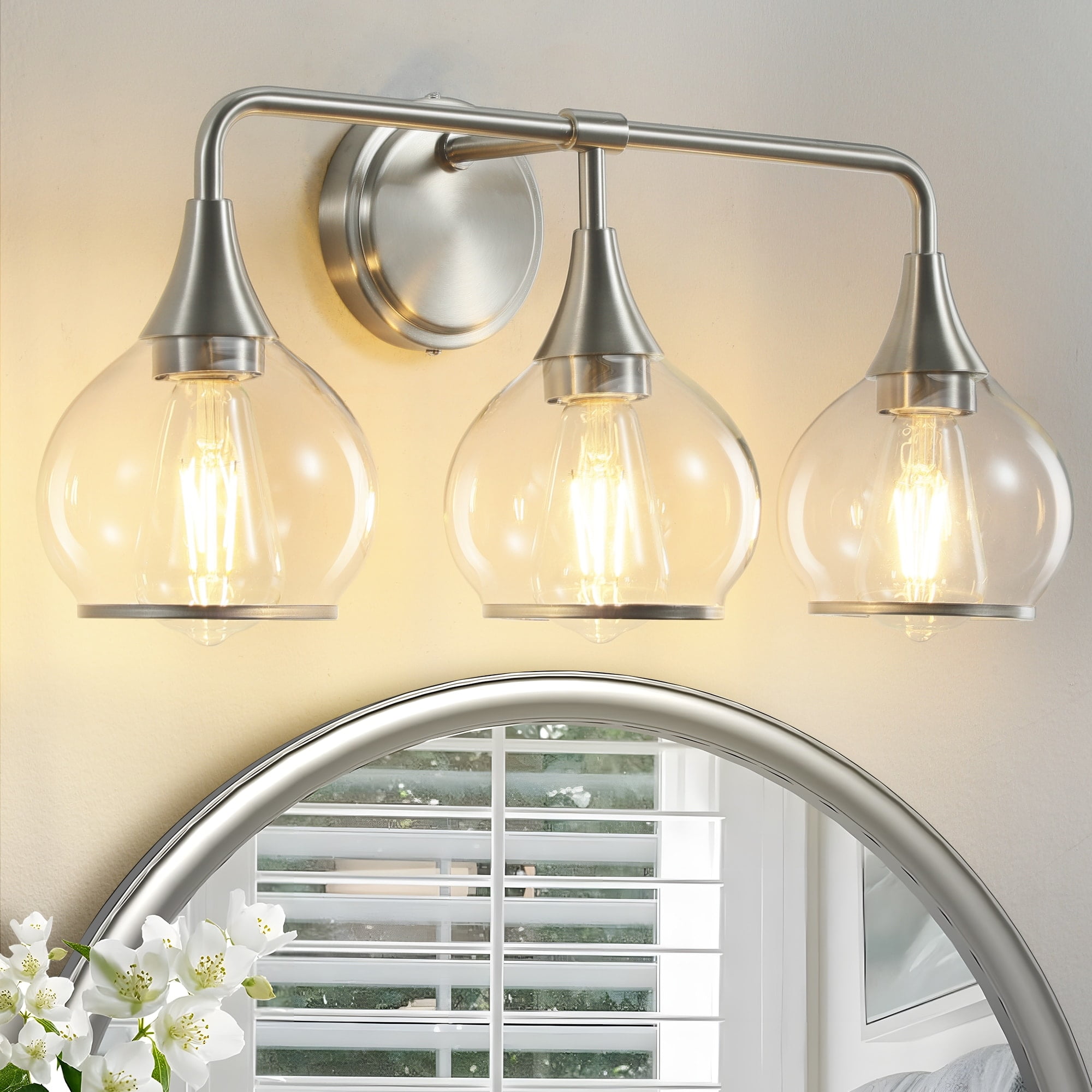 Modern Vanity Lights Dimmable Bathroom Light Fixtures with Glass Shade ...