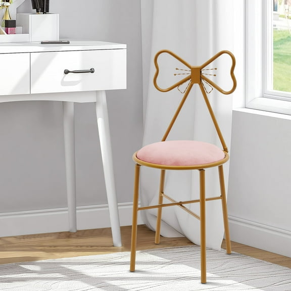 Modern Vanity Stool with Cushioned Back Vanity Chair Princess Chair Girls Ladies Creative Makeup Stool with Back Butterfly Bow Tie Art Leisure Chair for Home(Light Pink)