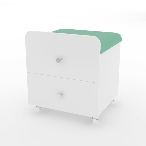 Modern Vanity Stool Storage Drawer Wheels Upholstered Ottoman