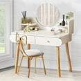 thumbnail image 1 of Modern Vanity Table Makeup Desk, 2 Drawers and 4 Shelves for Bedroom White(Without Stool and LED), 1 of 12
