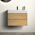 thumbnail image 1 of Modern Vanity for Bathroom | Minimalist Style, Space-Creating Wall-Mounted | Dark Oak Look, Solid Surface Sink | Quiet Drawer Functionality, 1 of 7