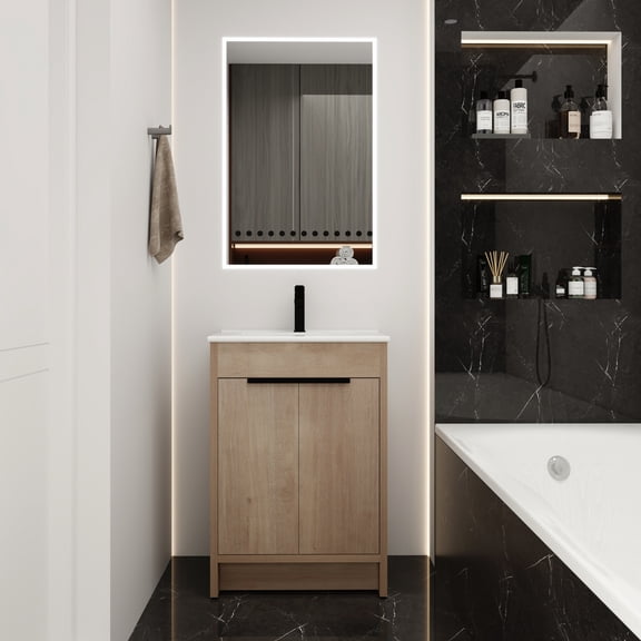 Modern Vanity with Metal Handles | Scratch & Water-Resistant | Bathroom Ambiance
