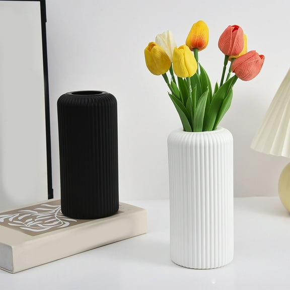 Modern Vase, Plastic Flower Vase, Black Decorative Vase for Bookshelf, Mantel, Table, and Fireplace Decor, for Home, Living Room, and Coffee Table Display, Ihhxbz