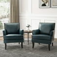 thumbnail image 1 of Modern Vegan Leather Accent Chair Set of 2, Upholstered Sofa Chair with Arms & Wooden Legs Home Living Room, Turquoise, 1 of 7