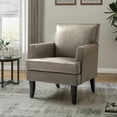 thumbnail image 1 of Modern Vegan Leather Accent Chair Upholstered Sofa Chair Arms & Wooden Legs Home Living Room Bedroom Grey, 1 of 7