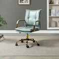 thumbnail image 1 of Modern Vegan Leather Home Office Task Chair with Tufted Mid Back  Armrest Swivel Adjustable Study Room Workstation Sage, 1 of 11
