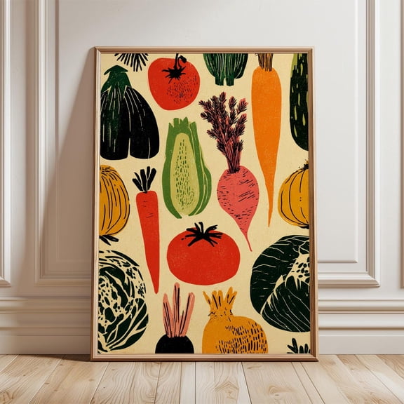 Modern Vegetable Farmers Market Wall Art UNFRAMED PAPER POSTER, Home Decor