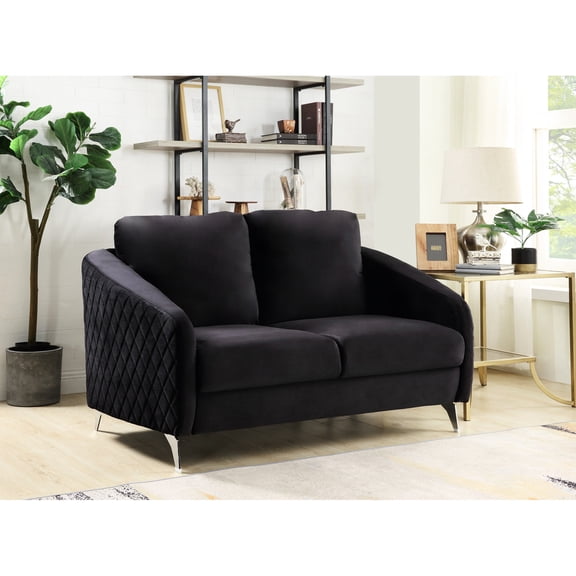 Modern Velvet , 55" Black, With Removable Back Cushions & Seat Height 19 In Non-removable Package Depth 45
