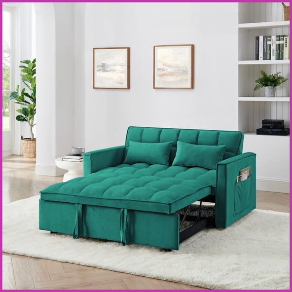 Modern Velvet 55-Inch Foldable Sofa Bed with 3 Positions for Living Room