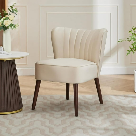 Modern Velvet Accent Chair, Armless Lounge Chair with Adjustable Feet, Plush Upholstery & So*Lid Wood Legs for Living Room, Bedroom, or Office