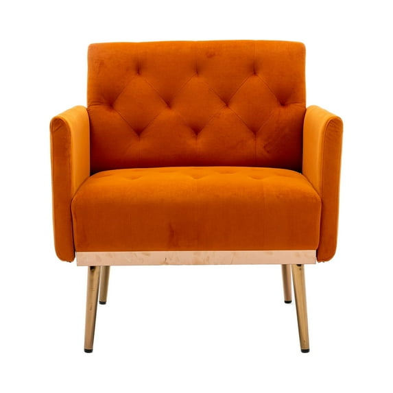 Modern Velvet Accent Chair, Leisure Single Sofa Chair with Metal Legs, Upholstered Tufted Armchair for Living Room Home Office, Orange