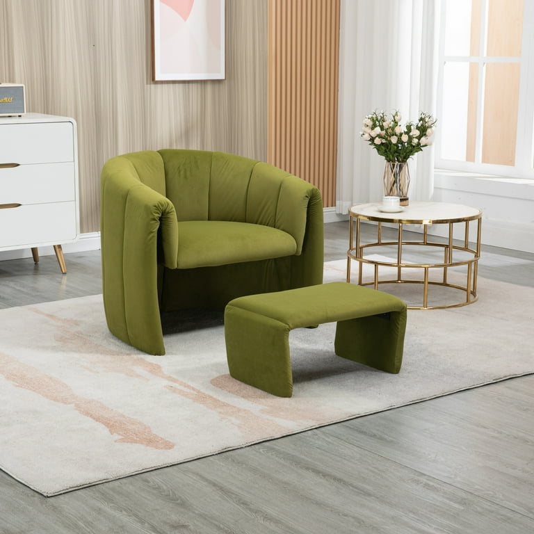 Olive Velvet Accent Chair With Covered Wooden Frame