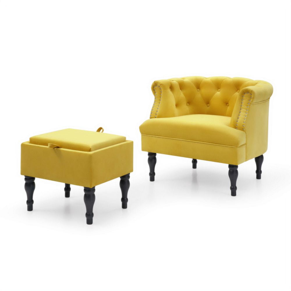 Modern Velvet Accent Chair with Ottoman, Upholstered Barrel Tub Chair