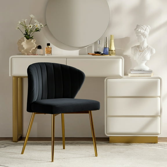 Modern Velvet Accent Chair Upholstered Small Vanity Chair Bedroom Living Room Black