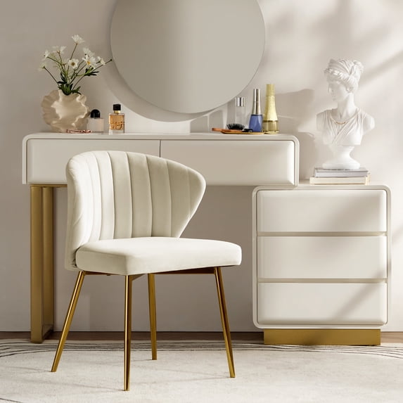 Modern Velvet Accent Chair Upholstered Small Vanity Chair Bedroom Living Room Tan