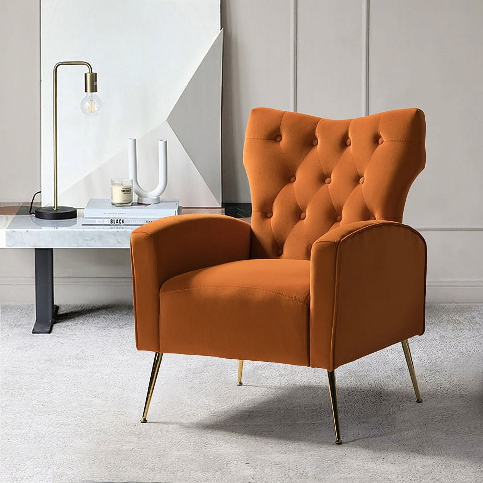 Velvet Upholstered Accent Chair, Button Tufted with Metal Legs for ...