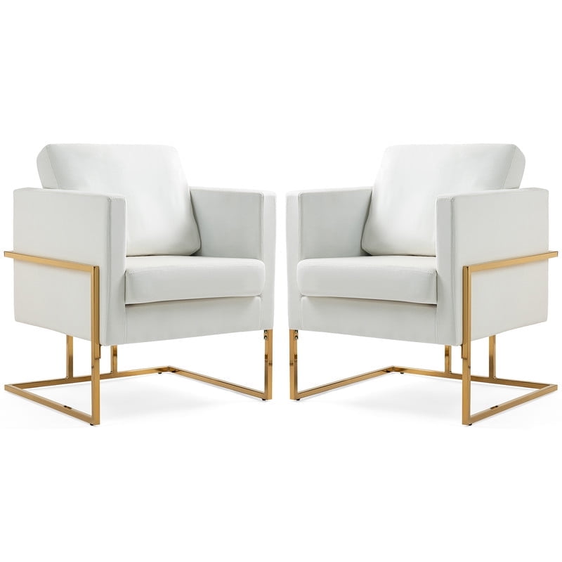 Modern Velvet Accent Chair set of 2, Mid-Century Upholstered Arm Chair with Gold Metal Legs, Comfy Single Sofa for Living Room, Bedroom, Side Chair for Salon Reception, Club