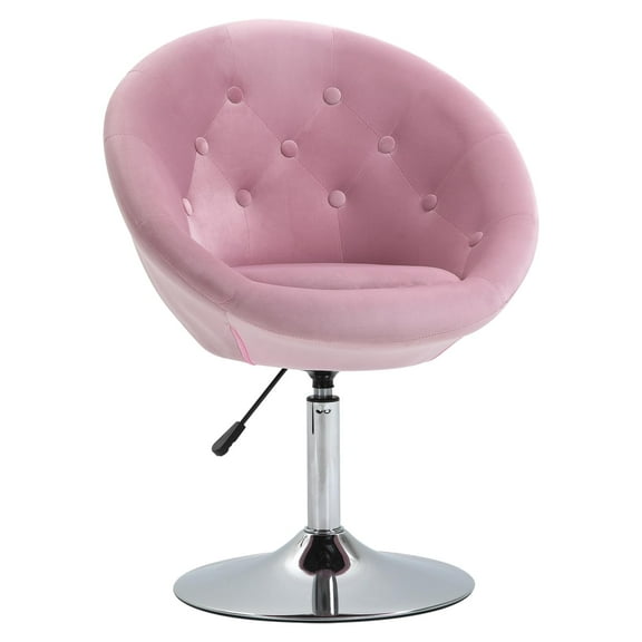 Modern Velvet Accent Chair with Chrome Frame - Round Tufted Swivel & Height Adjustable for Living Room & Bedroom - Pink