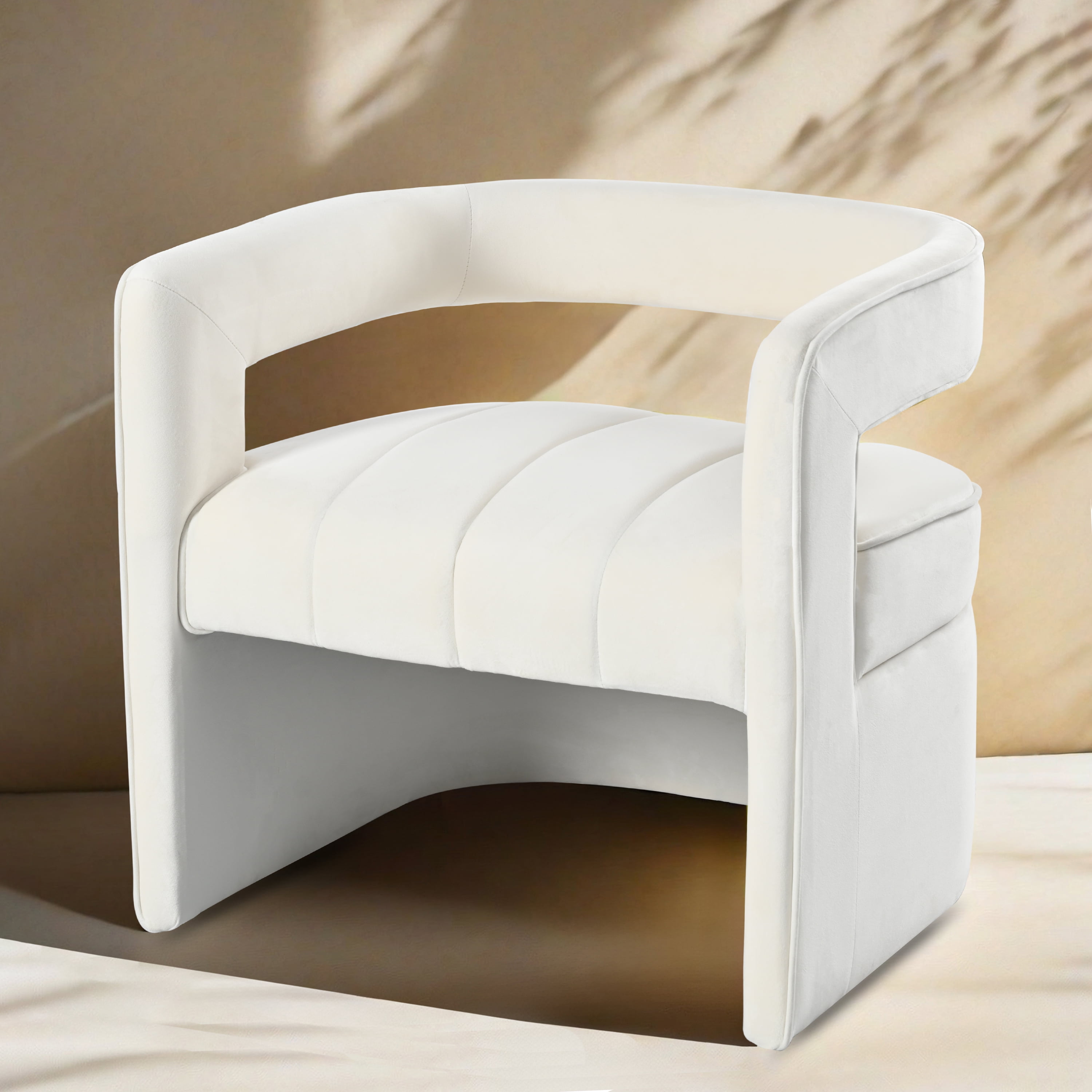 Modern Velvet Accent Chair with Ribbed Detail, Luxury Curved Fully